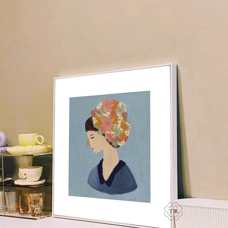 北欧儿童房装饰画小众艺术画人物插画卧室床头客厅正方形晶瓷挂画图片
