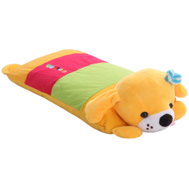 卡通儿童枕头加长狗头荞麦枕芯纯棉枕套0-6岁幼儿园午睡玩具抱枕