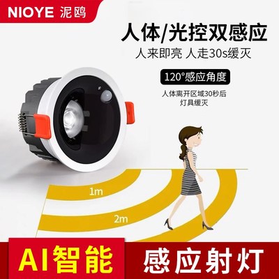 感应筒灯嵌入式75mm入户进门玄关走廊过道深杯防眩普瑞全光谱射灯