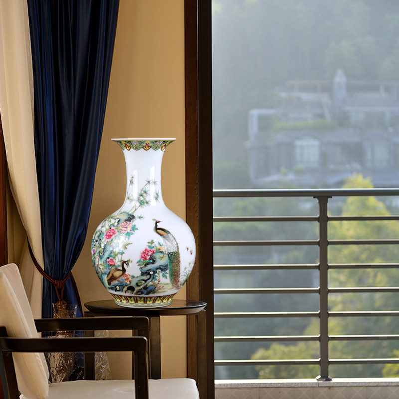 景德镇陶瓷器粉彩花瓶宽口插花摆件中式客厅家居电视柜玄关装饰品,家居饰品,花瓶,淘宝优惠券,粉丝福利购,淘宝优惠卷