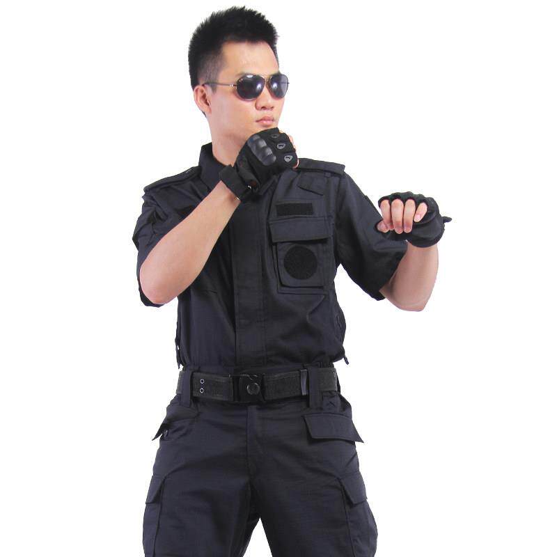 保安服夏装黑色保安网格作战训练服 短袖训练服套装男 安保物业工
