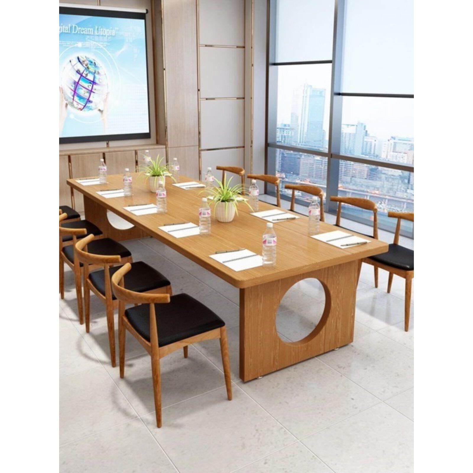 实木loft会议桌工作台电脑桌洽谈桌椅办公桌简约现代大型长条桌子