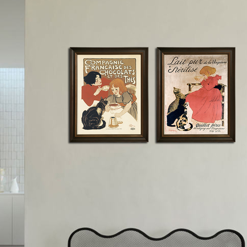 可可的画廊中古海报法式复古人物女孩猫咪动物装饰画客厅卧室挂画图片
