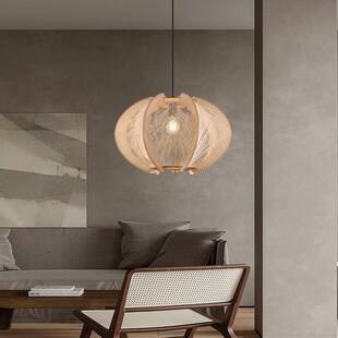 风麻绳吊灯侘寂风民宿卧室床头木艺灯复古藤艺麻线编织灯