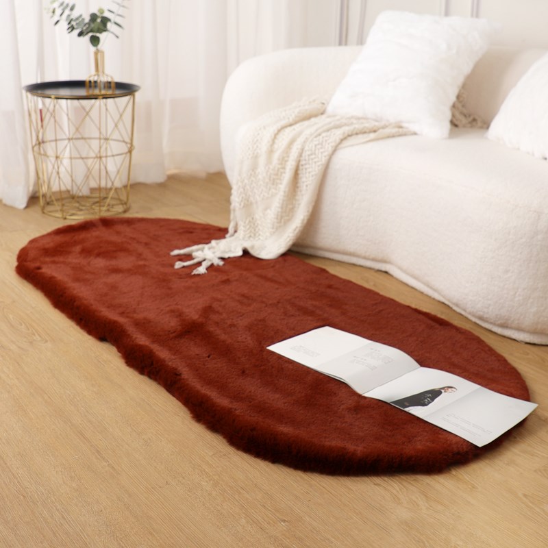 椭圆形短毛绒地毯客厅茶几垫卧室床边毯加厚仿兔毛地垫可机洗定制