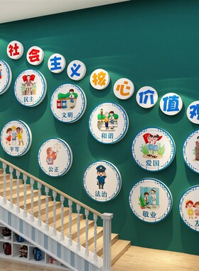 童心向党建幼儿园社会义核心价值观墙纸标牌文化墙面装饰环创