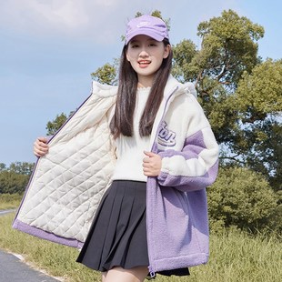 初中生少女羊羔毛绒外套16岁女孩2024年新款冬装加厚棉服高中学生