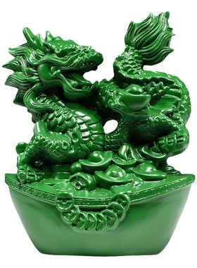 绿色木质龙摆件生肖木头龙家居实木龙雕刻桌面装饰客厅摆设工艺品