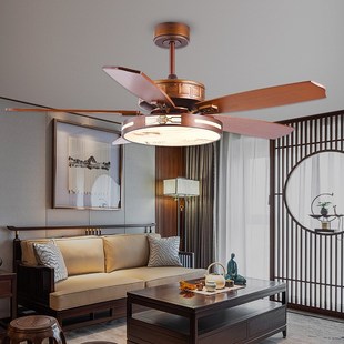 佑家2025新款中式LED吊扇灯实木叶风扇灯吊扇吊灯客厅复古电扇灯