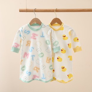 婴儿睡袍秋冬睡衣宝宝男女孩家居服睡袋纯棉连体衣护肚防踢被