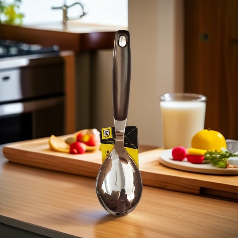 荣发泽盛不锈钢饭勺黑色饭瓢塑料舒适防烫手柄成人打饭铲盛饭厨房