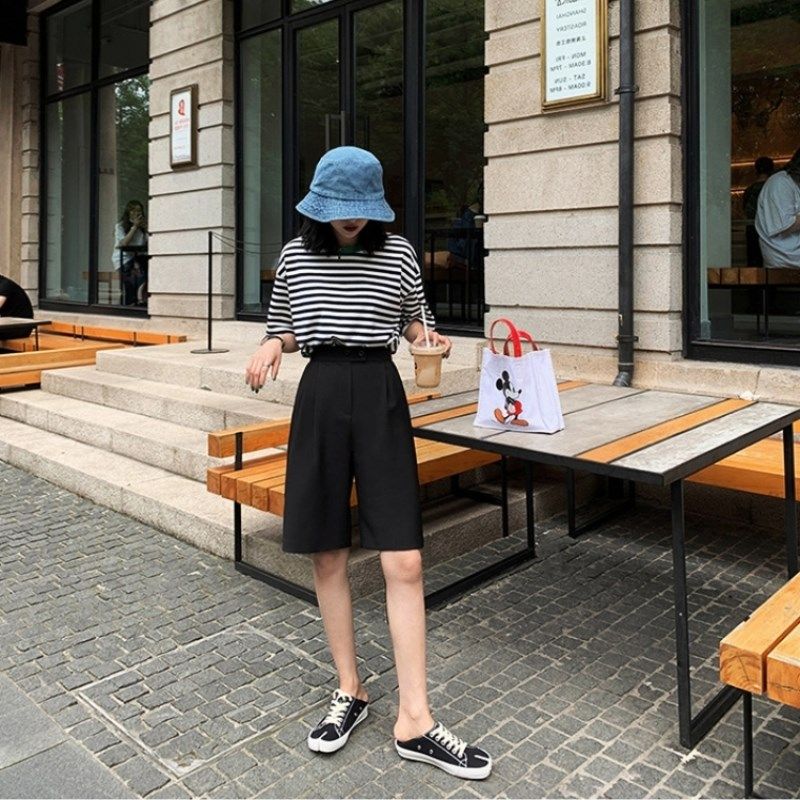 五分西装裤女夏季薄款高腰垂感显瘦休闲直筒中裤百搭阔腿短裤子