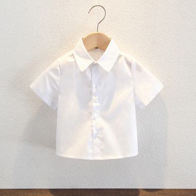 男童学生校服白衬衫夏季新款中大童儿童白色短袖衬衫小学生表演服