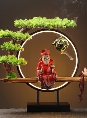 陶瓷财神爷招财佛像文财神灯圈摆件装饰家用供奉家居饰品开业送礼