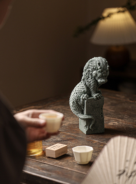 鱼缸造景创意盘龙青石家居中式茶宠摆件卧龙国潮复古送礼桌面装饰