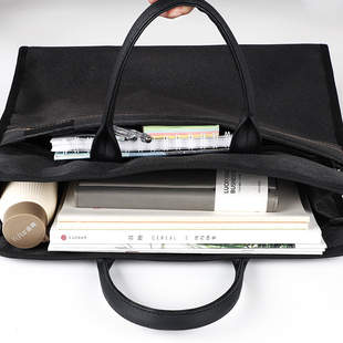 高升加宽手提文件袋商务帆布公文包办公会议袋定制拉链袋多层男女