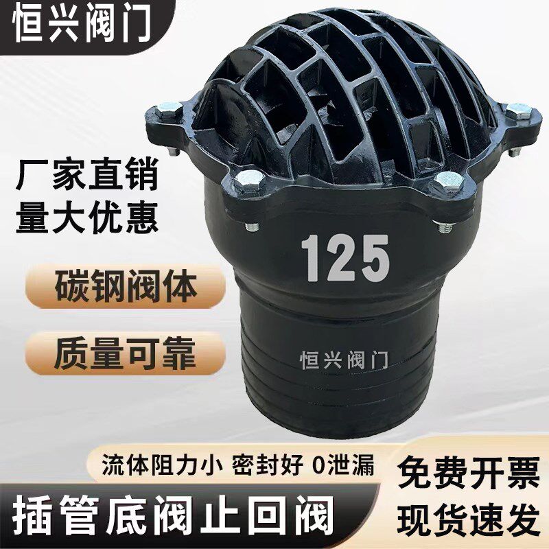 插管底阀止回阀单向阀碳钢水泵抽水吸水阀升降式花篮头莲蓬头底阀