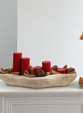 创意花生木质托盘香薰蜡烛套装干果展示盘高级玄关桌面卧室伴手礼
