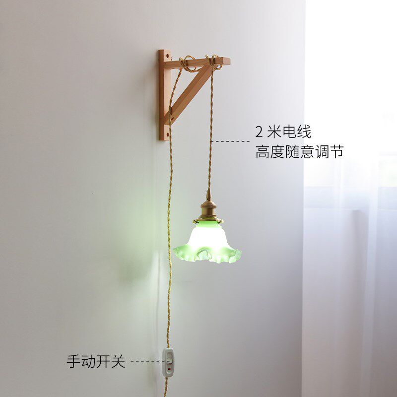 烁阳免布线壁灯日式原木卧室床头飘窗阳台楼梯间创意带插头线壁灯