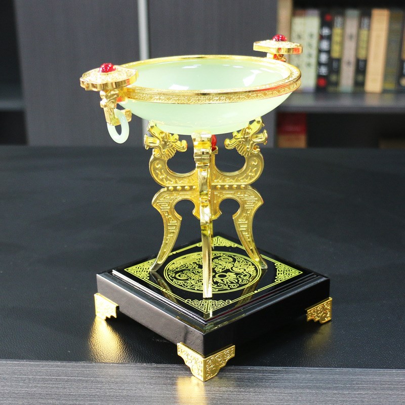 琉璃玉祥龙聚宝盆工艺品摆件办公室装饰书架桌面摆设开业商务送礼