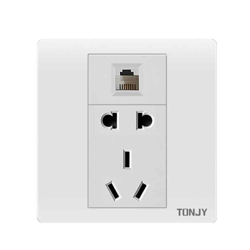 86型五孔插座带电脑网线单口墙壁暗装百兆宽带网络加5孔电源面板
