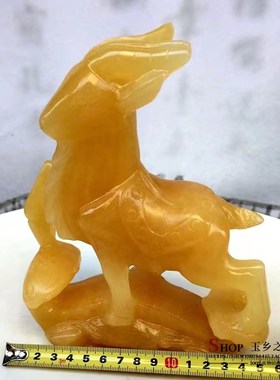 天然黄玉鹿摆件梅花鹿一路有你家居客厅办公室饰品工艺品礼品摆设
