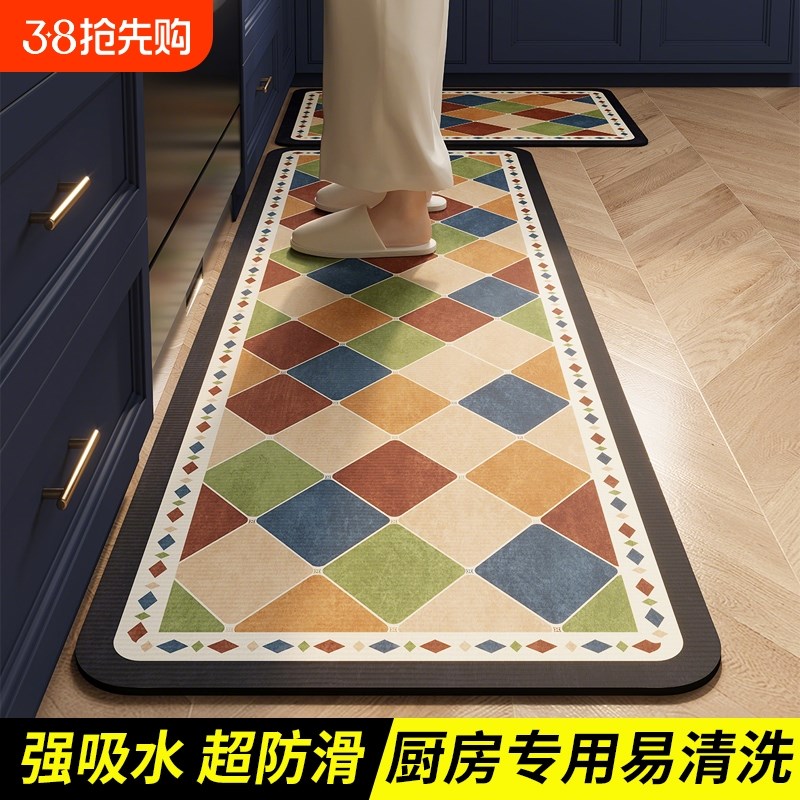 厨房地垫地毯垫红腾可擦免洗吸水厨房防滑防油地垫专用脚垫硅藻泥