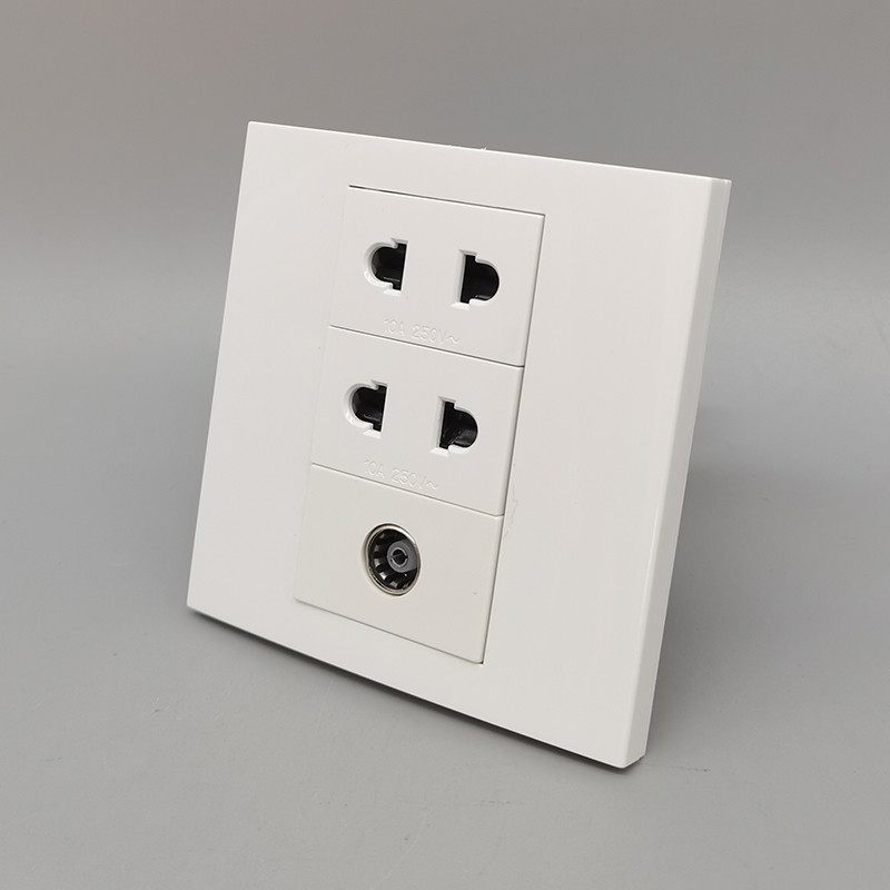 86型二孔电源加电视闭路插座二眼插10A2孔插座带TV口有线数字面板