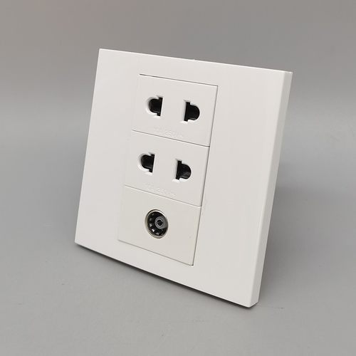 86型二孔电源加电视闭路插座二眼插10A2孔插座带TV口有线数字面板