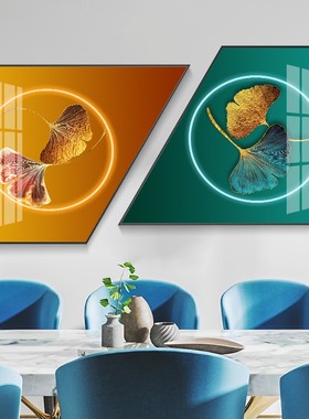 客厅走廊玄关楼梯背景壁画发光银杏叶橙色时尚装饰画半圆形圆形画