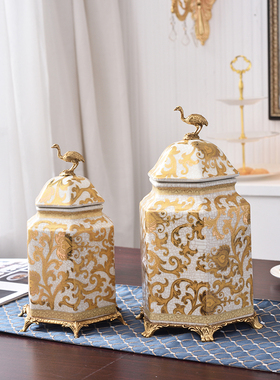 美式欧式金色陶瓷配铜奢华果盘花瓶纸巾盒乔迁客厅玄关装饰品摆件