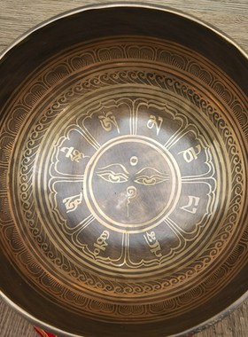 西藏颂钵尼泊尔手工坛城经文梵音钵复古摆件铜碗佛音碗瑜伽音疗钵