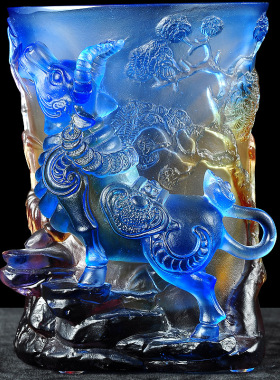 琉璃招财牛笔筒摆件创意办公室桌装饰品送老师教师节毕业定制礼品