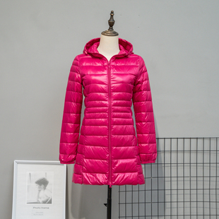 冬季轻薄羽绒服女加肥加大码胖mm200斤中长款妈妈装超轻便超薄款