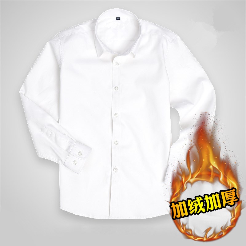 秋冬儿童白衬衫加绒加厚长袖纯棉小学生校服保暖男女童白色衬衣
