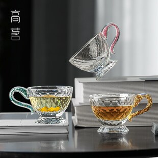 水晶玻璃小茶杯带把手主人杯女士个人专用精致加厚品茗杯喝茶杯子