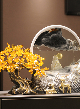 发财树流沙画摆件沙漏解压新中式客厅办公室玄关装饰品乔迁礼物