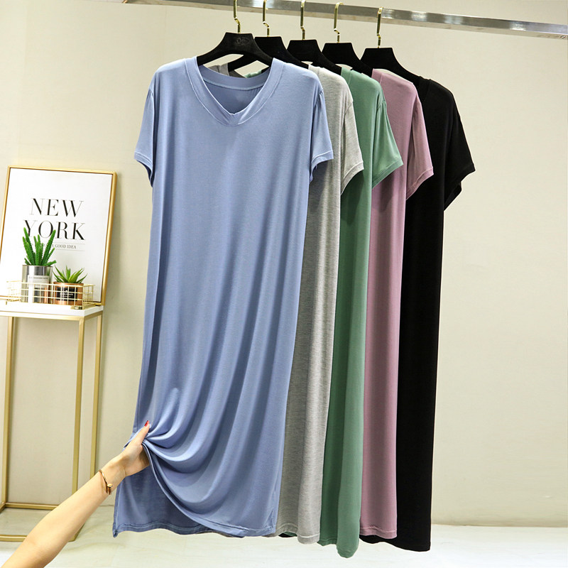 v领睡裙夏季女大码宽松2022年新款男士睡衣家居服薄款短袖连衣裙