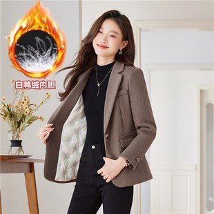 冬季外套女新款加厚西装羽绒服短款毛呢上衣保暖加棉西服秋冬外衣