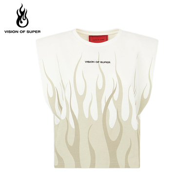 VOS火焰印花logo撞色无袖T恤