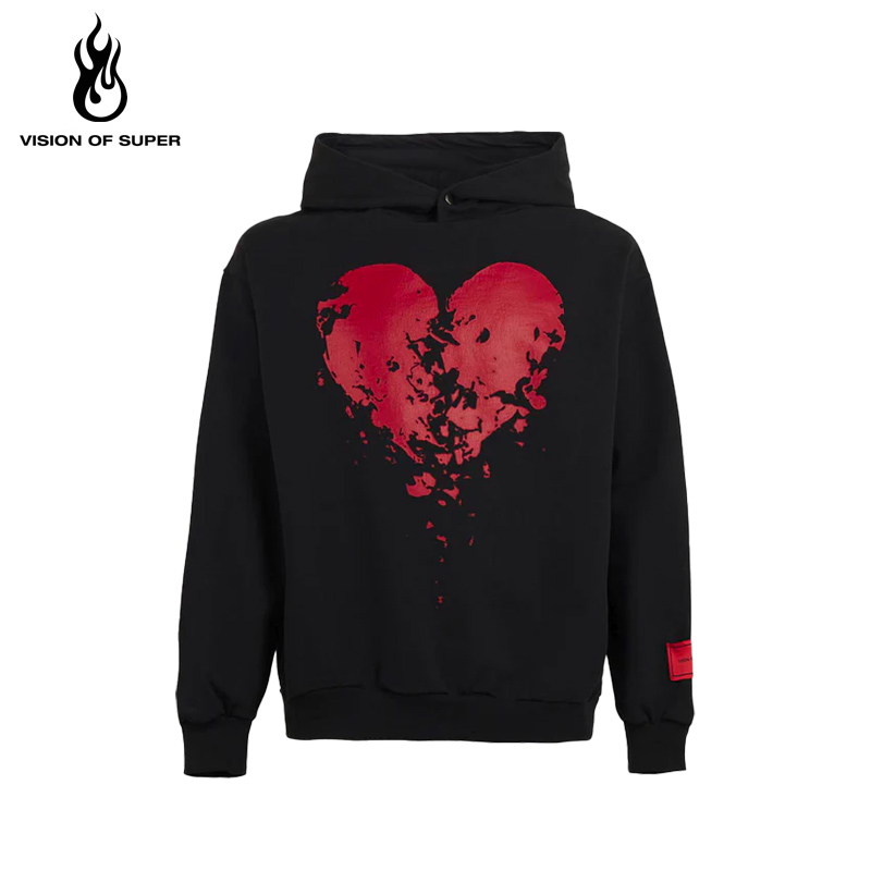 VOS心碎印花情侣套头连帽卫衣