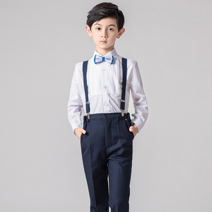 儿童小花童礼服主持人服装男童钢琴演出合唱背带裤男孩表演套装秋
