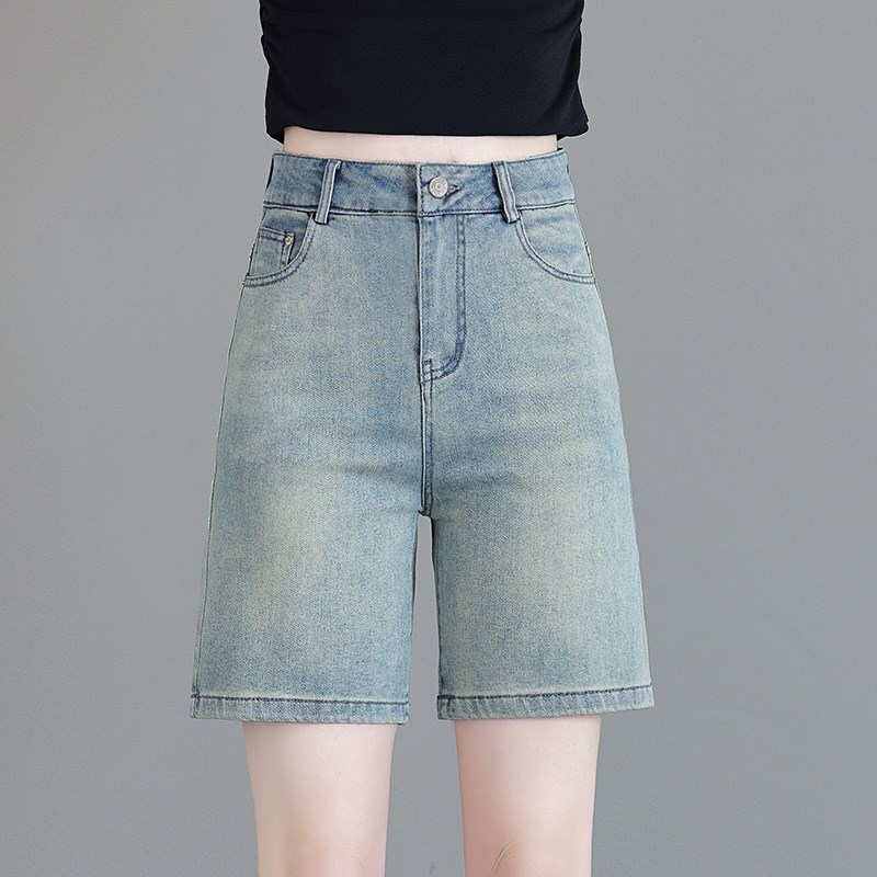 国风刺绣花色牛仔短裤女2025年夏小个子高腰直筒五分裤薄款阔腿裤