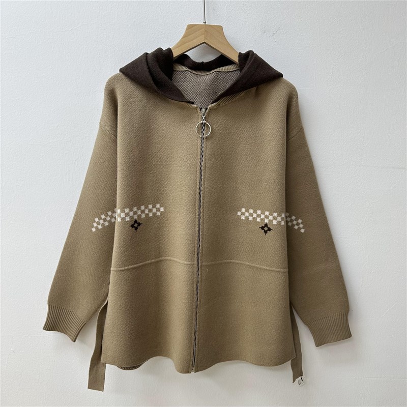 妈妈秋装洋气针织短款开衫上衣中老年女装连帽气质外套中年毛衣服