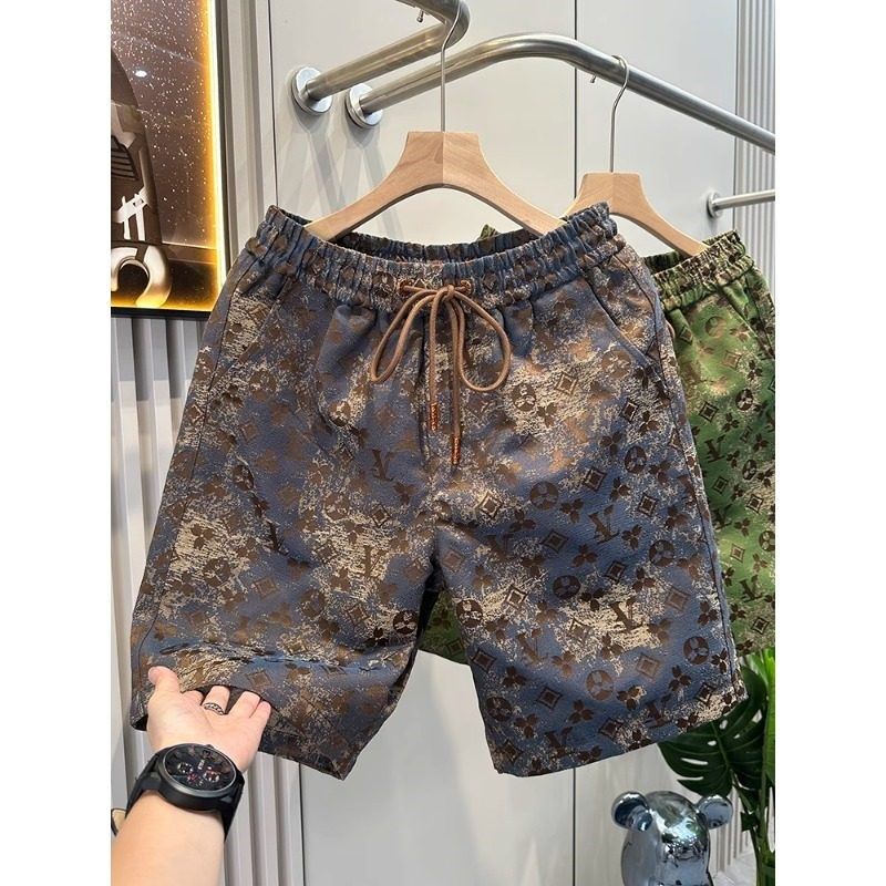 潮牌新款时尚提花休闲运动短裤男外穿2025夏季男士潮流沙滩五分裤,男装,短裤,淘宝优惠券,粉丝福利购,淘宝优惠卷
