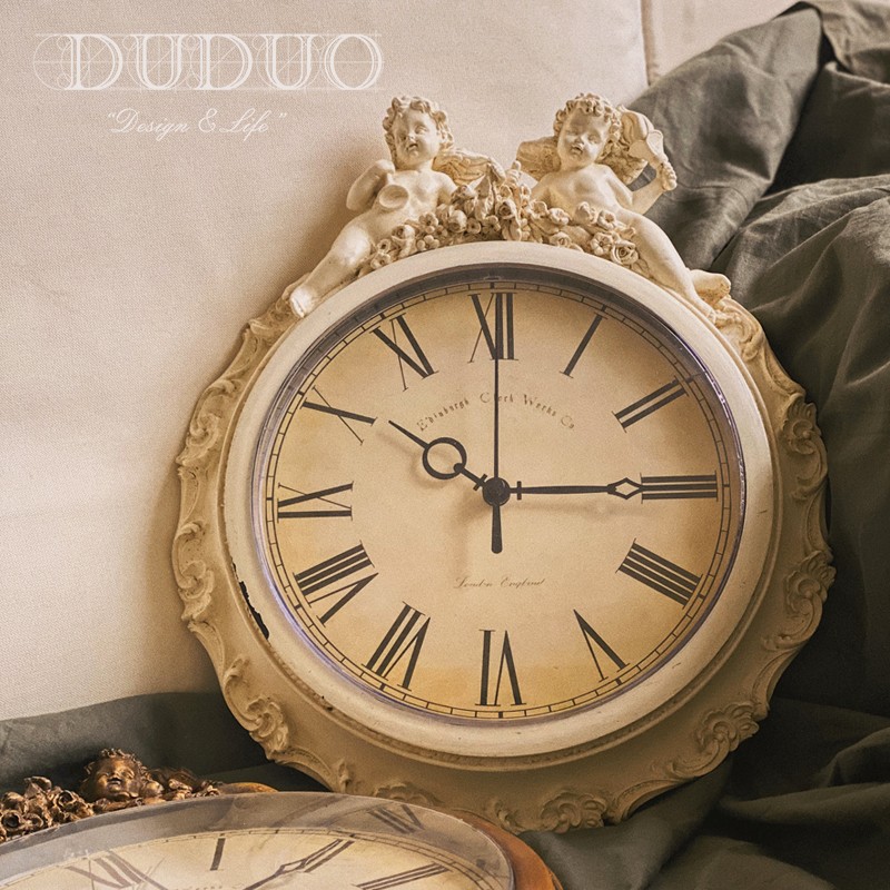 欧式复古客厅装饰挂钟美式古典怀旧挂墙钟表餐厅天使中古时钟摆件