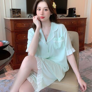 棉绸睡衣女士夏季超薄夏天凉快亲肤家居服套装韩版网红Z小个子绵