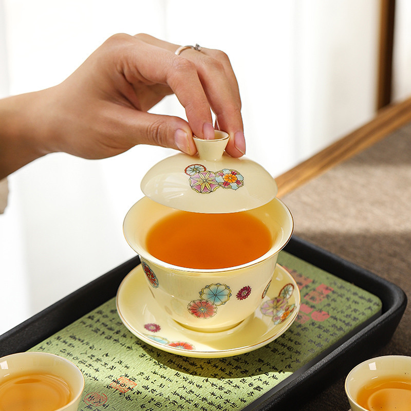 景德镇玉泥盖碗茶杯单个陶瓷功夫茶具套装高端防烫三才带盖泡茶碗