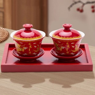 一对喜碗筷杯子婚礼红色改口茶具陪嫁用品 全糖喜品敬茶杯结婚套装