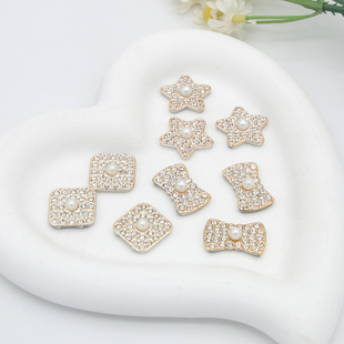 五角星领结方形镶钻配件仿珍珠DIY头饰配件儿童发夹装饰材料配饰